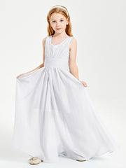 Chic Robes Longues de Demoiselle d'Honneur Junior à Col en V Blanc