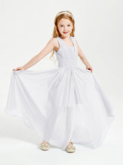 Chic Robes Longues de Demoiselle d'Honneur Junior à Col en V Blanc