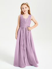 Chic Robes Longues de Demoiselle d'Honneur Junior à Col en V Glycine