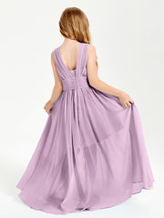 Chic Robes Longues de Demoiselle d'Honneur Junior à Col en V Glycine