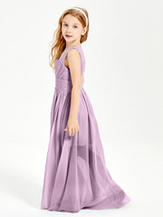 Chic Robes Longues de Demoiselle d'Honneur Junior à Col en V Glycine