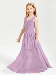 Chic Robes Longues de Demoiselle d'Honneur Junior à Col en V Glycine