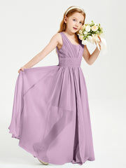 Chic Robes Longues de Demoiselle d'Honneur Junior à Col en V Glycine