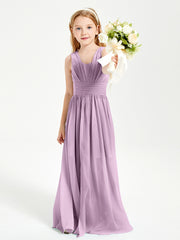 Chic Robes Longues de Demoiselle d'Honneur Junior à Col en V Glycine