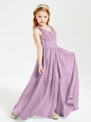 Chic Robes Longues de Demoiselle d'Honneur Junior à Col en V Glycine