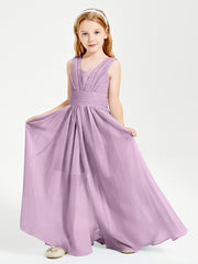 Chic Robes Longues de Demoiselle d'Honneur Junior à Col en V Glycine