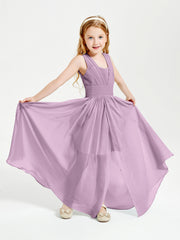 Chic Robes Longues de Demoiselle d'Honneur Junior à Col en V Glycine
