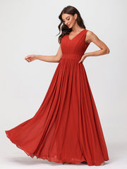 Robes Longues en Mousseline à Col en V avec Dos Ouvert Rouille Grande Taille