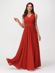 Robes Longues en Mousseline à Col en V avec Dos Ouvert Rouille Grande Taille