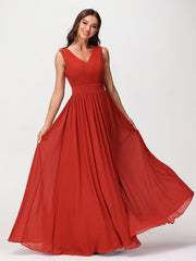Robes Longues en Mousseline à Col en V avec Dos Ouvert Rouille Grande Taille
