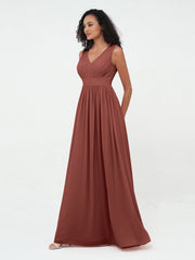 Robes Longues en Mousseline à Col en V avec Dos Ouvert terracotta