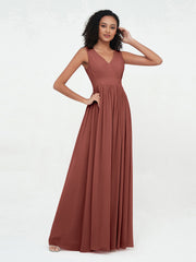 Robes Longues en Mousseline à Col en V avec Dos Ouvert terracotta