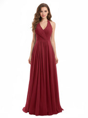 Col En V Mousseline Robe Avec Nœud Bretelles Bordeaux