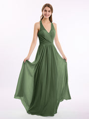 Col En V Mousseline Robe Avec Nœud Bretelles Olive Verte Grande Taille