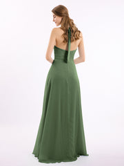 Col En V Mousseline Robe Avec Nœud Bretelles Olive Verte