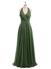 Col En V Mousseline Robe Avec Nœud Bretelles Olive Verte