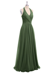 Col En V Mousseline Robe Avec Nœud Bretelles Olive Verte