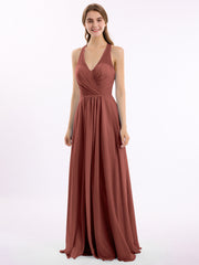 Col En V Mousseline Robe Avec Nœud Bretelles terracotta