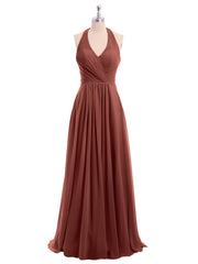 Col En V Mousseline Robe Avec Nœud Bretelles terracotta