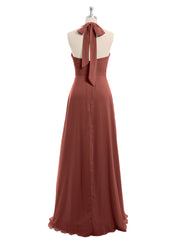 Col En V Mousseline Robe Avec Nœud Bretelles terracotta