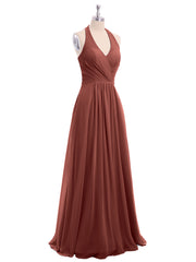 Col En V Mousseline Robe Avec Nœud Bretelles terracotta