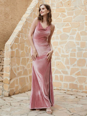Robe Capot en Velours Longueur au Sol Rose Poudré Grande Taille
