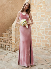 Robe Capot en Velours Longueur au Sol Rose Poudré Grande Taille