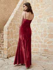 Robe Capot en Velours Longueur au Sol Bordeaux Grande Taille