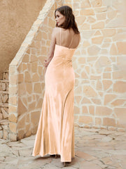 Robe Capot en Velours Longueur au Sol Champagne Grande Taille