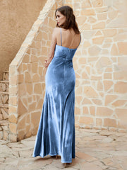 Robe Capot en Velours Longueur au Sol Bleu Poudré Grande Taille