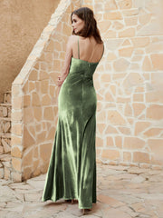 Robe Capot en Velours Longueur au Sol Sauge Poudrée