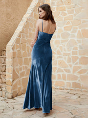 Robe Capot en Velours Longueur au Sol Bleu Encre Grande Taille