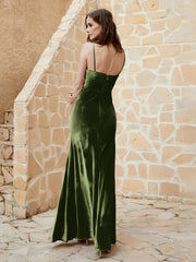 Robe Capot en Velours Longueur au Sol Olive Verte Grande Taille