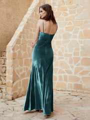 Robe Capot en Velours Longueur au Sol Paon
