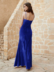Robe Capot en Velours Longueur au Sol Bleu Royale Grande Taille