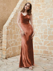 Robe Capot en Velours Longueur au Sol Rouille Grande Taille