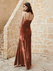 Robe Capot en Velours Longueur au Sol Rouille Grande Taille