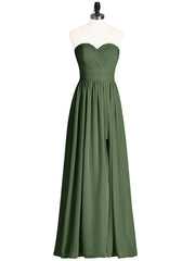 Sans Bretelles Col en Cœur Robe Demoiselle d'honneur avec Fente Olive Verte Grande Taille