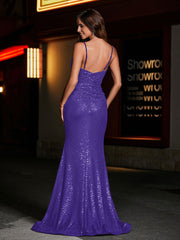 Robe Sirène en Paillettes à Col en Cœur avec Fente Régence Grande Taille