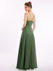 Spaghetti Bretelles Mousseline Robe Avec Col En Cœur Olive Verte Grande Taille