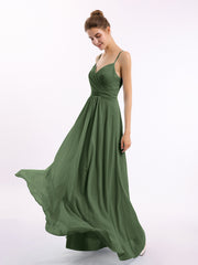 Spaghetti Bretelles Mousseline Robe Avec Col En Cœur Olive Verte Grande Taille