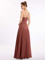 Spaghetti Bretelles Mousseline Robe Avec Col En Cœur terracotta Grande Taille