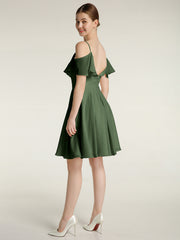 Col En Cœur Col Court Robes Avec Manches Volants Olive Verte