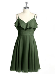 Col En Cœur Col Court Robes Avec Manches Volants Olive Verte