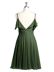 Col En Cœur Col Court Robes Avec Manches Volants Olive Verte