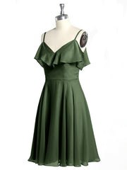 Col En Cœur Col Court Robes Avec Manches Volants Olive Verte