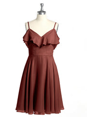 Col En Cœur Col Court Robes Avec Manches Volants terracotta