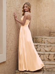 Robe Fourreau en Velours Longueur au Sol à Col en V avec Fente Champagne Grande Taille