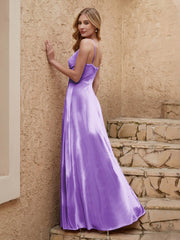 Robe Fourreau en Velours Longueur au Sol à Col en V avec Fente Lilas