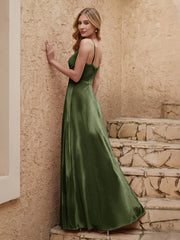 Robe Fourreau en Velours Longueur au Sol à Col en V avec Fente Olive Verte Grande Taille